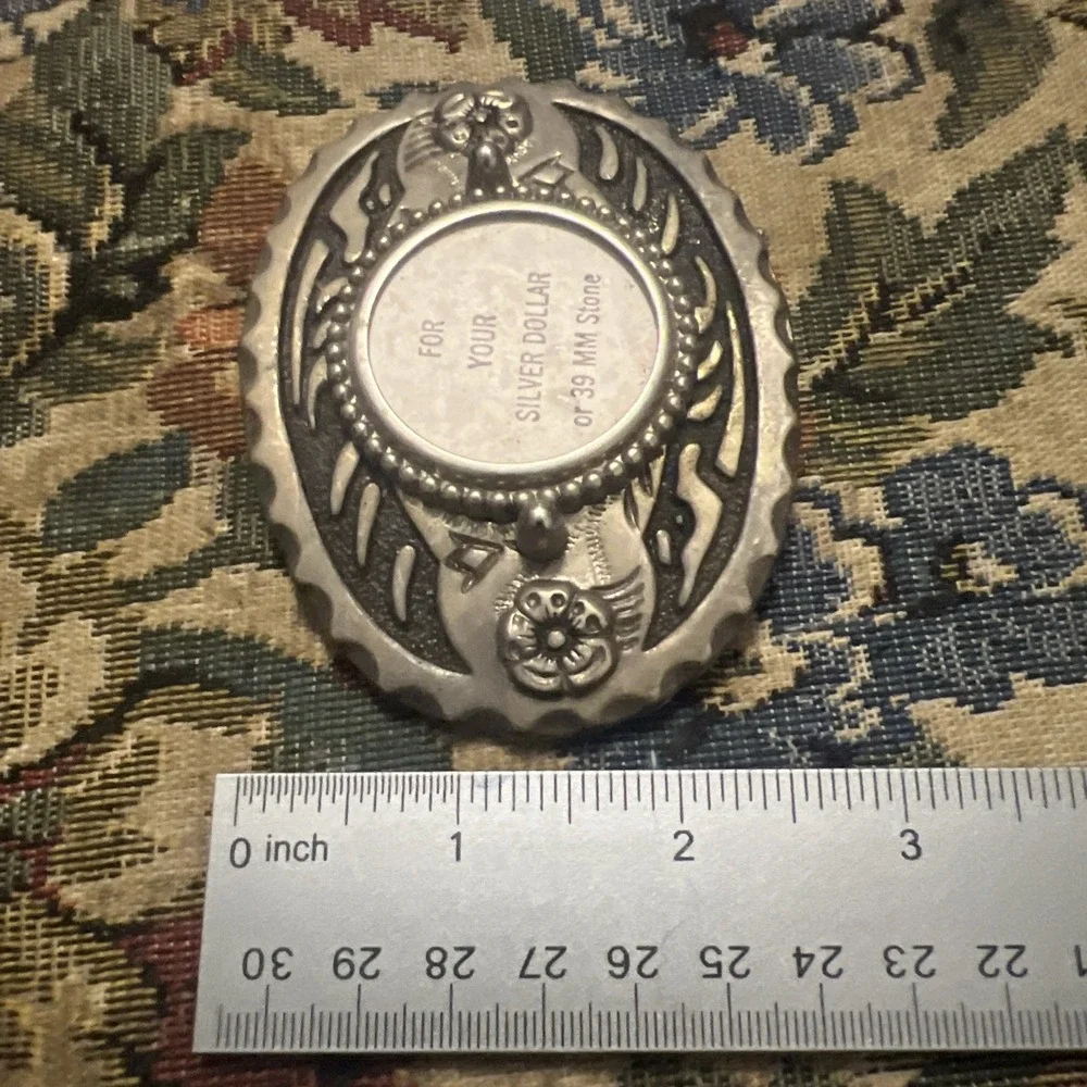 Vintage Western Belt Buckle Silver Tone for Silver Dollar 39mm Stone NOS USA